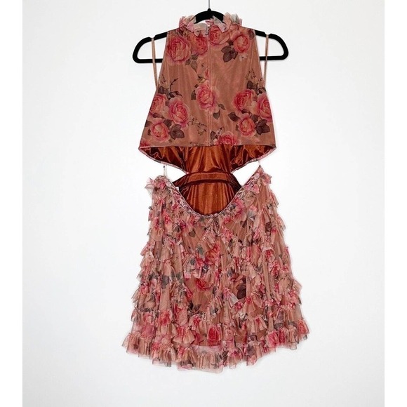 NWOT Mac Duggal Floral Ruffled Cutout Halter Mini Dress Women's Pink Size 12 - Picture 4 of 9